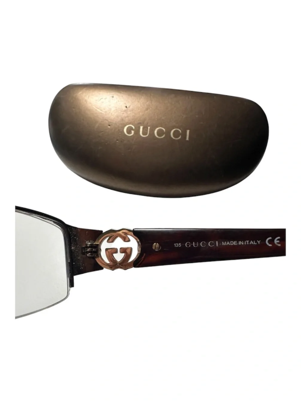 Gucci Semi-Rimless Eyeglass Frames Brown Tortoise & Gunmetal GG Logo w/ Case
